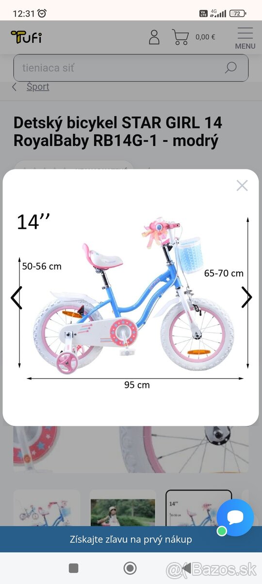 Detský bicykel STAR GIRL 14 RoyalBaby RB14G-1 - modrý