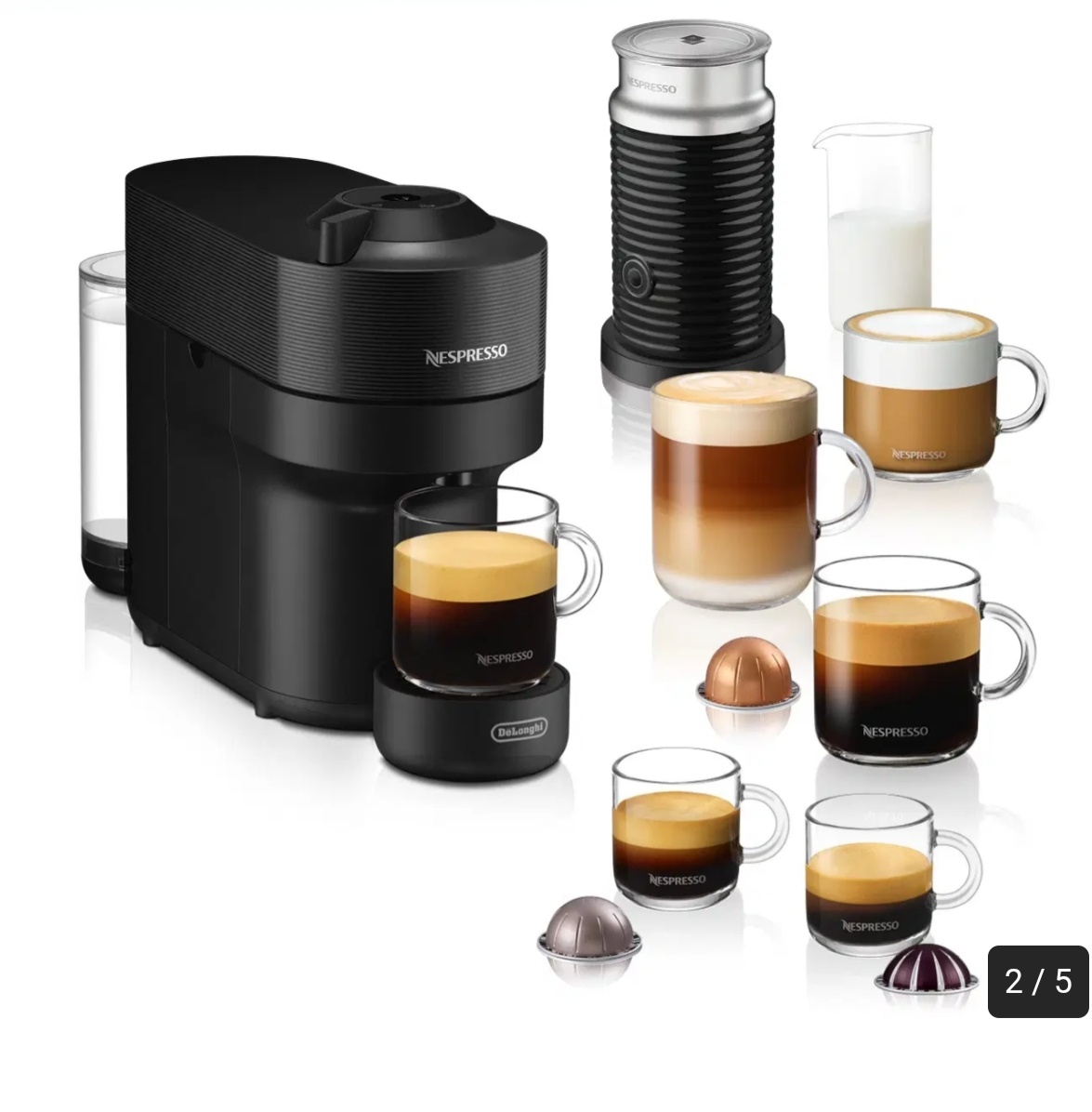 Nespresso vertuo De'Longhi, mliečny systém + kapsule ZADARM