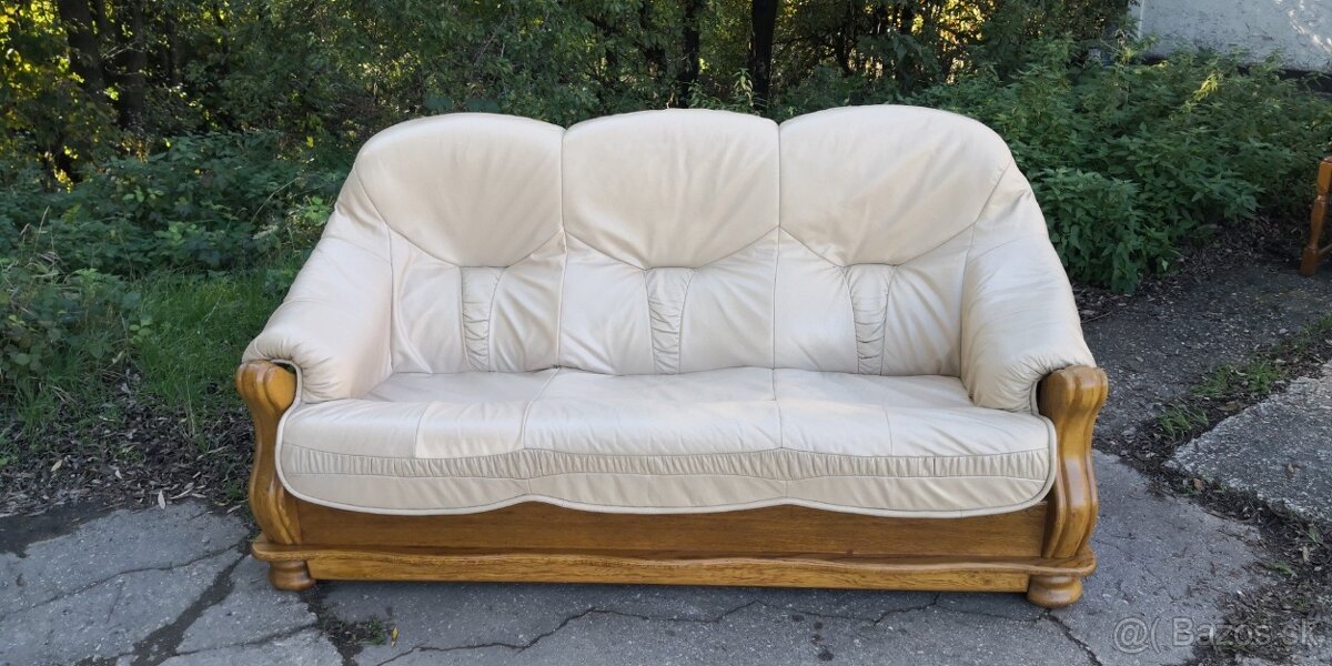 Kožená sedací súprava(trojsedačka) s masivnym dubovym drevom