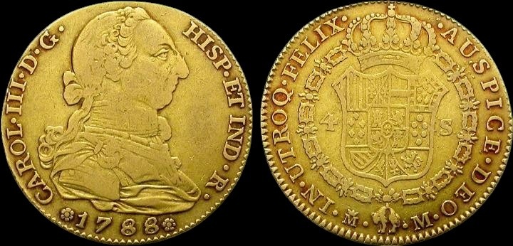 Karel III.Španielsky (1759-1788) / zlaté 4 escudo 1788