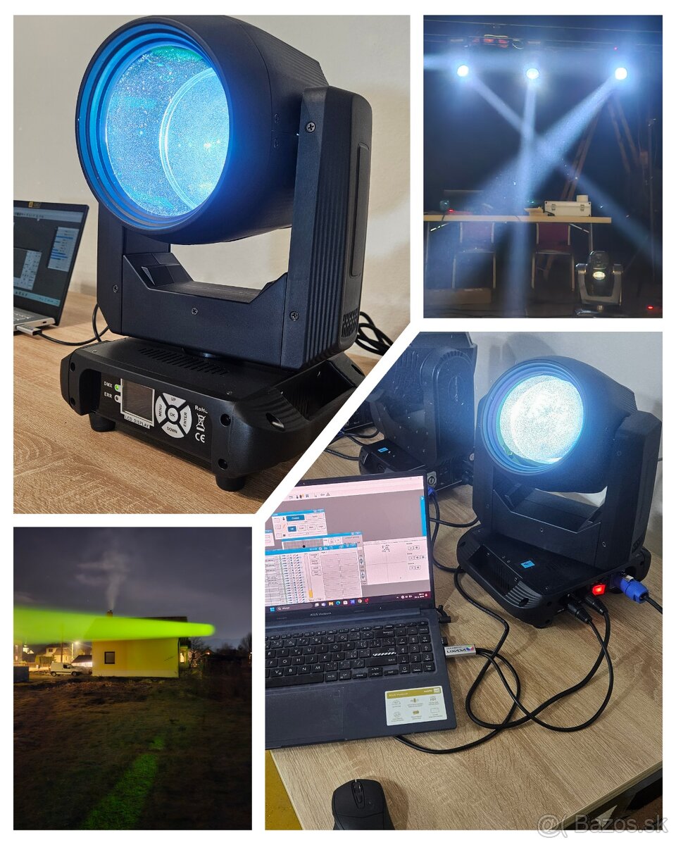 Rotačné hlavy 200W Beam, el. fokusácia, dúha efekt+ fixtura