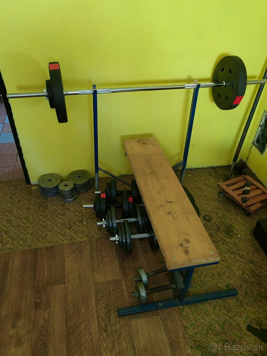 Predám činky / lavičku / 2 tyče a závažia