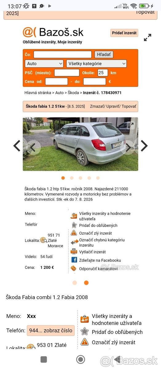 Škoda Fabia combi 1.2 2008. Slovenské auto za 1200€