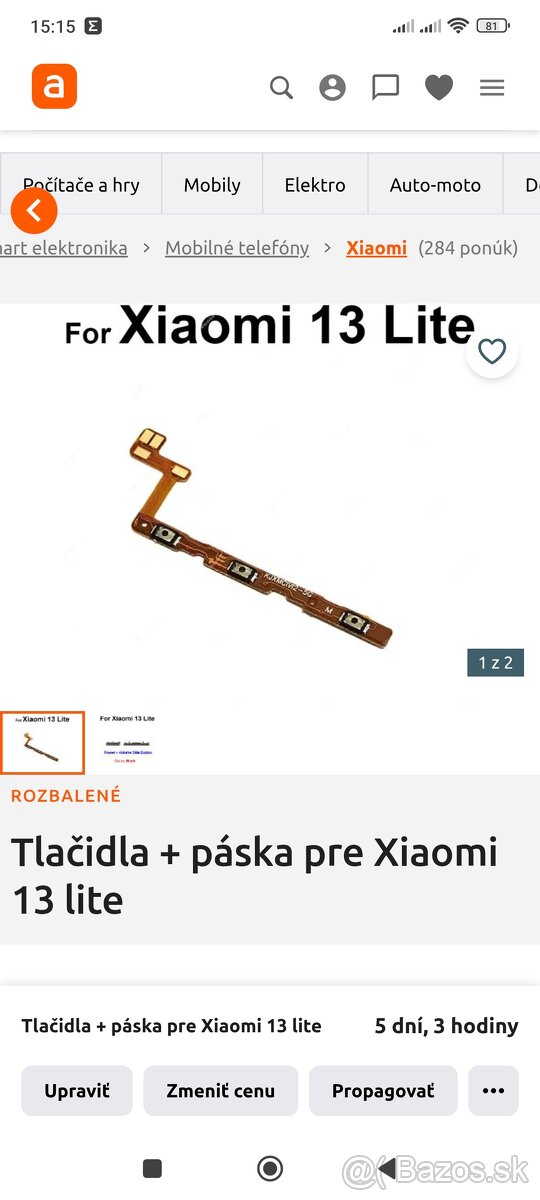 Xiaomi 13 Lite Tlačidla + páska