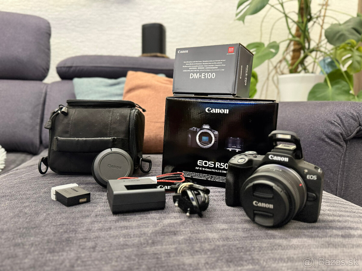 Canon EOS R50 + RF-S 18-45mm IS STM + DM-E100