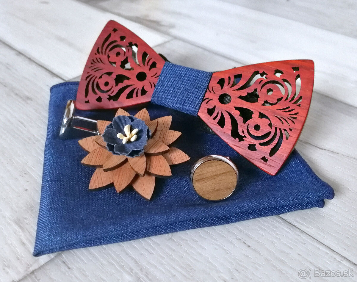 Estetický drevený motýlik - set s brošňou