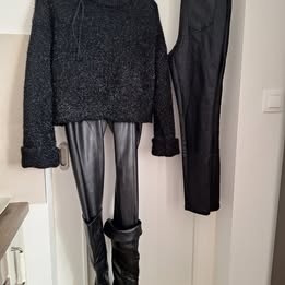 Dámske "kožené", glitrované nohavice