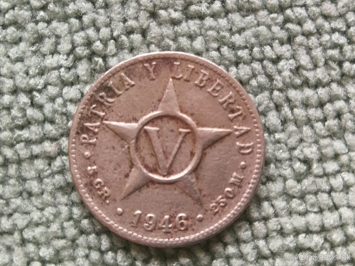 Cuba 5 Centavos 1946  Patria Y Libertad.