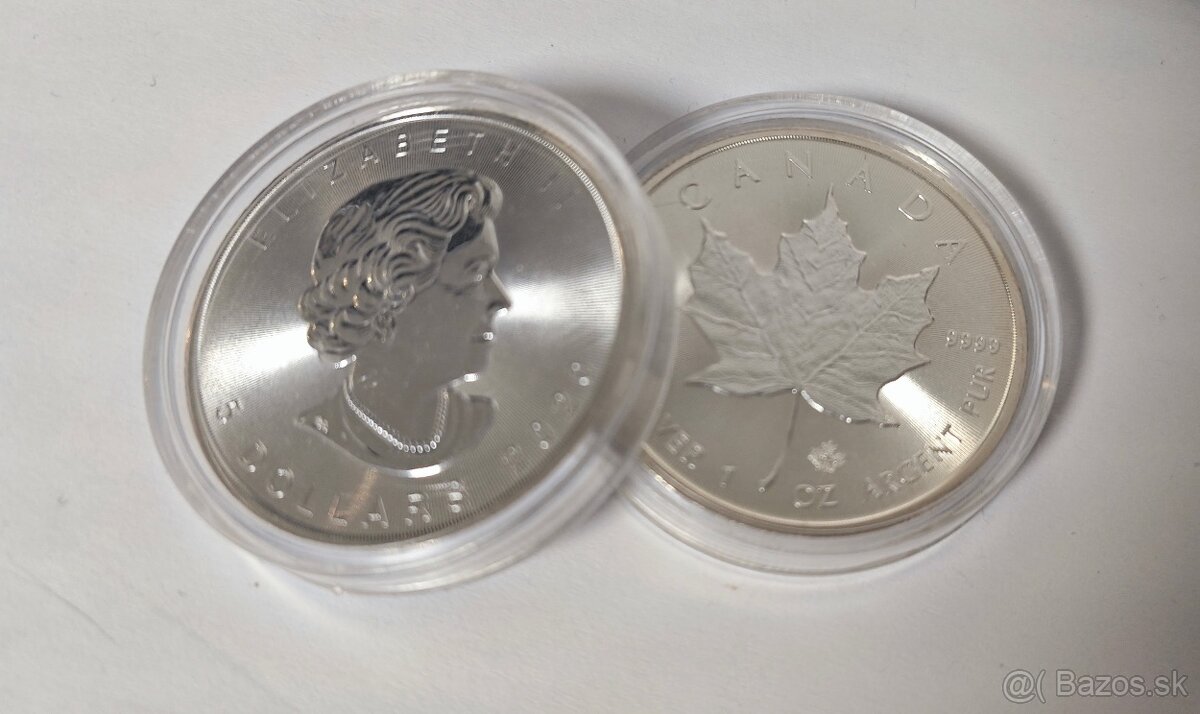Strieborné mince, 2 x 1 oz Maple Leaf Canada 2020 5 Dollar