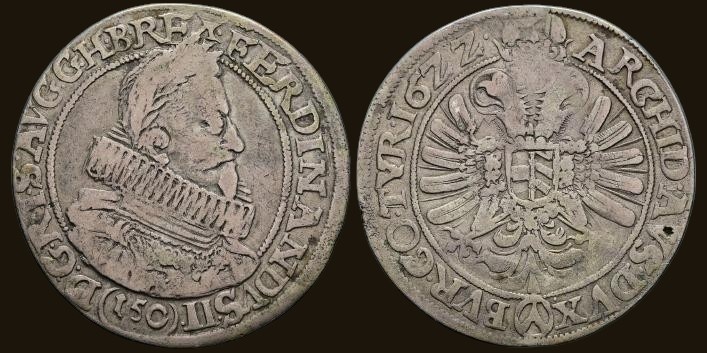 Ferdinand II.- Kiprový Tolar o 150 krejcarech 16ZZ Wien