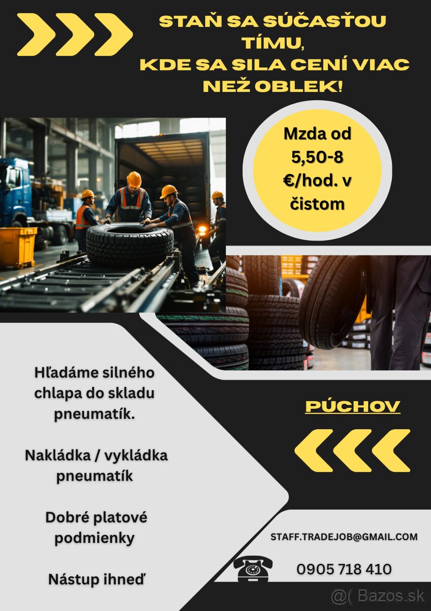 Manipulačný pracovník na triedenie pneumatík do boxov