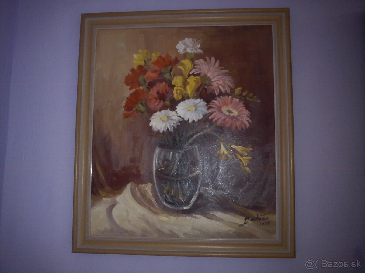 Predám olejomaľbu na plátne - kvety