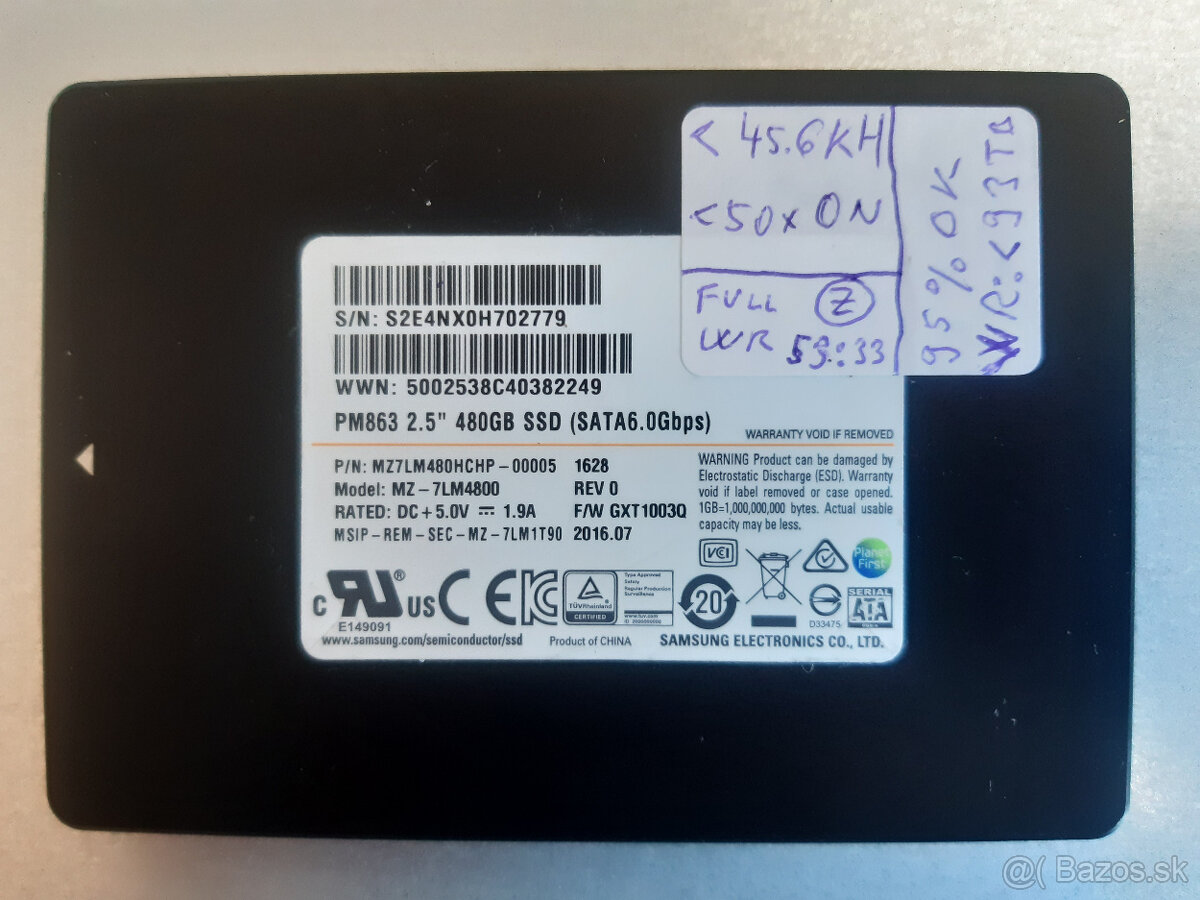 SSD 480GB SAMSUNG PM863 Series Enterprise SSD 2,5" 7mm SATA