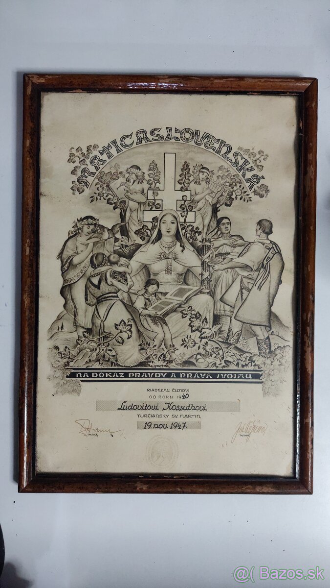 MARTIN BENKA-MATICA SLIVENSKA LITOGRAFIA ČLENSKÝ DIPLOM