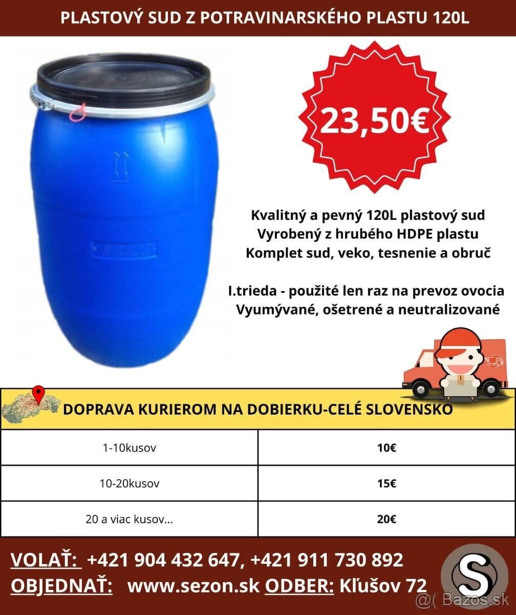Plastový sud 120L na dažďovú vodu, kvas, olej, krmivo – HDPE
