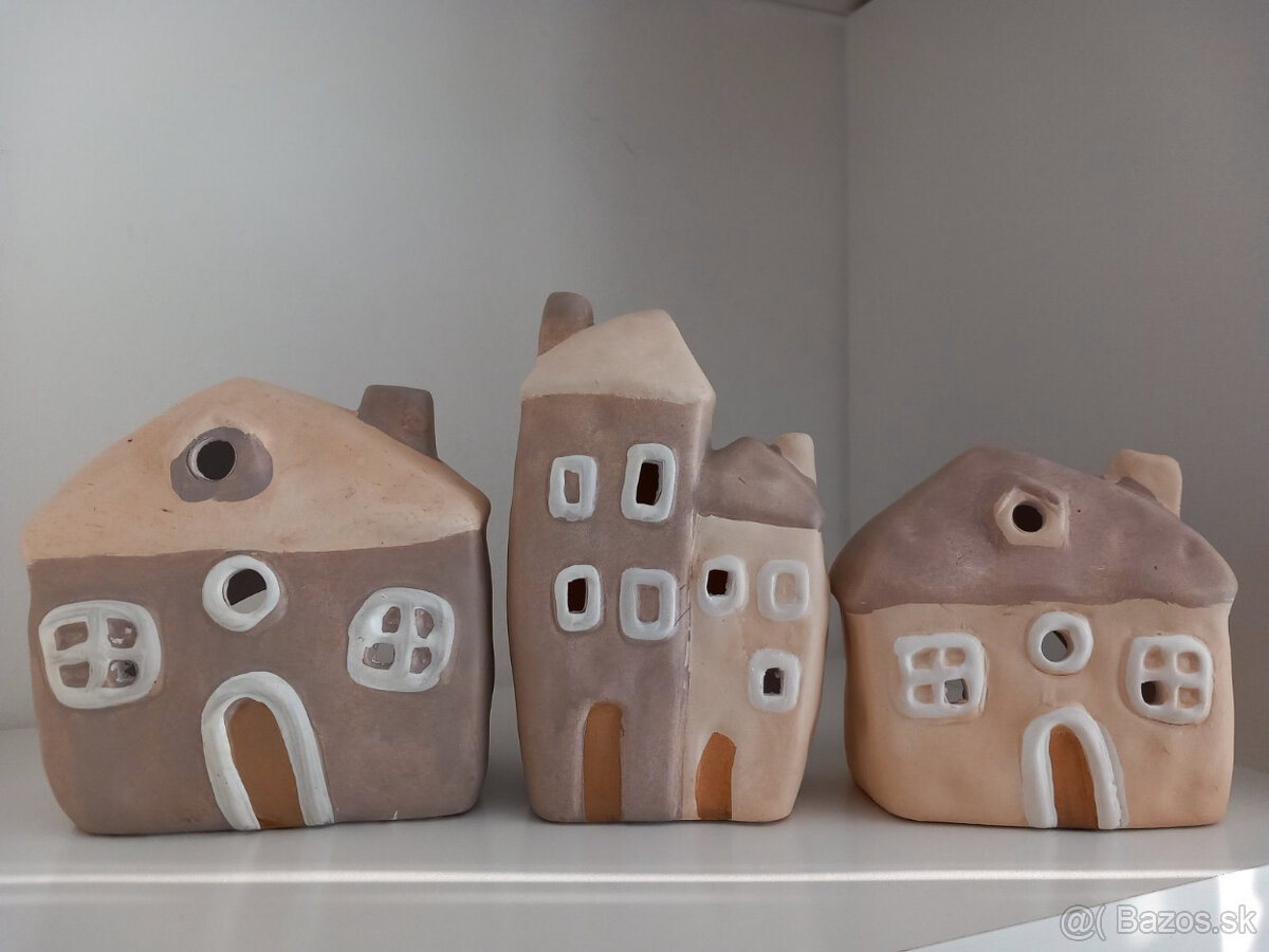 Sada 3ks keramické domčeky na sviečku