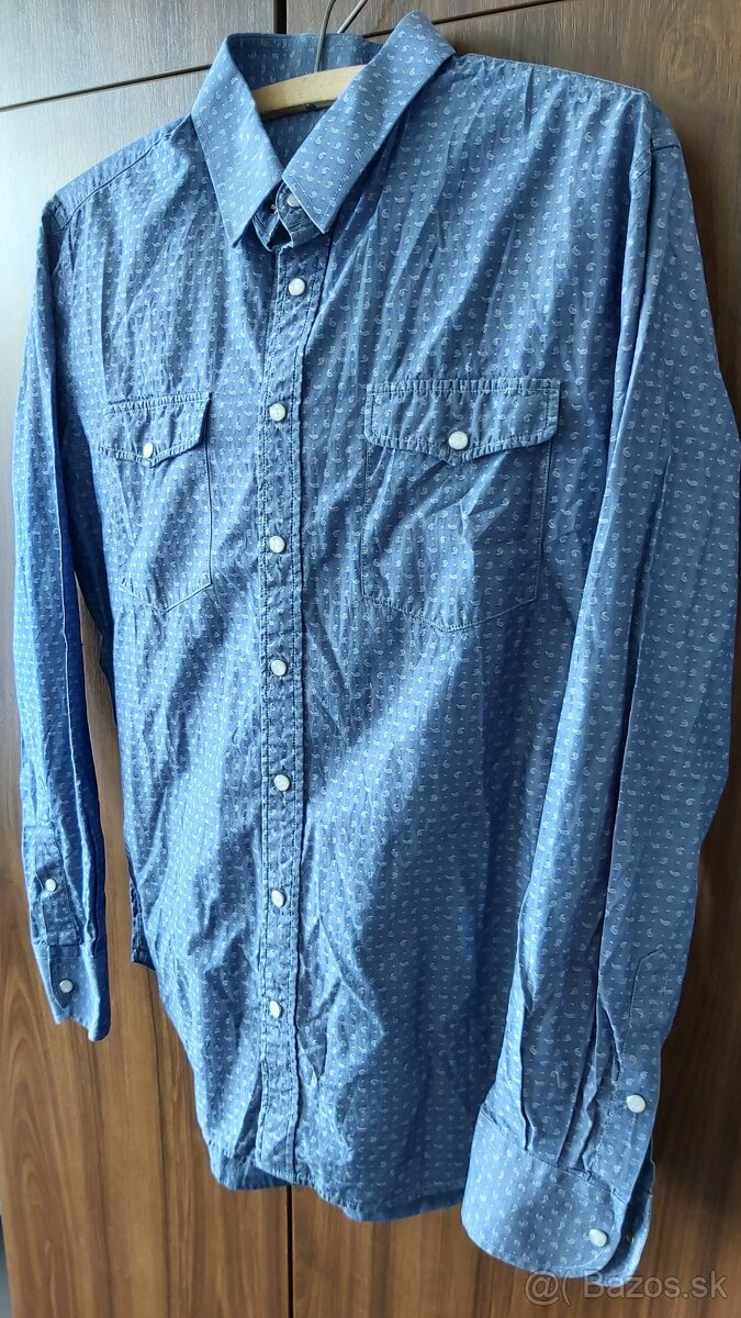 Pánska rifľová tenká košeľa, rifľový vzor, veľkosť M