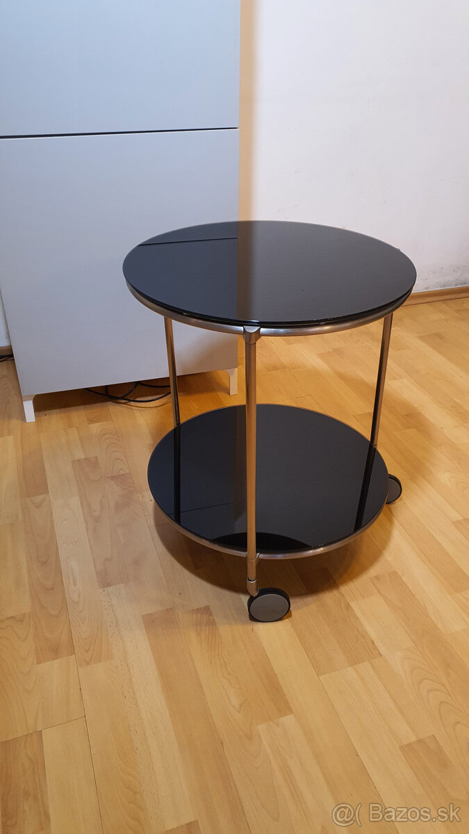 Okrúhly stolík kov + čierne sklo Ikea