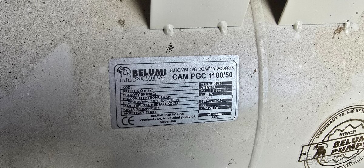 Domaca vodarnička Belumy pumpy CAM PGC 1100/50 230V 50L LEŽA