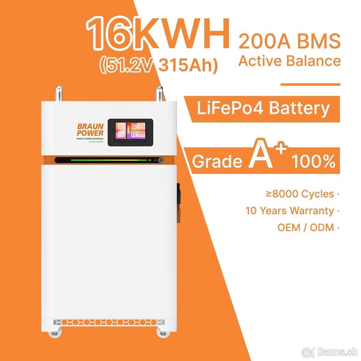 Solárna batéria,úložisko LiFePO4,16 kWh,8000+cyklov,51,2V