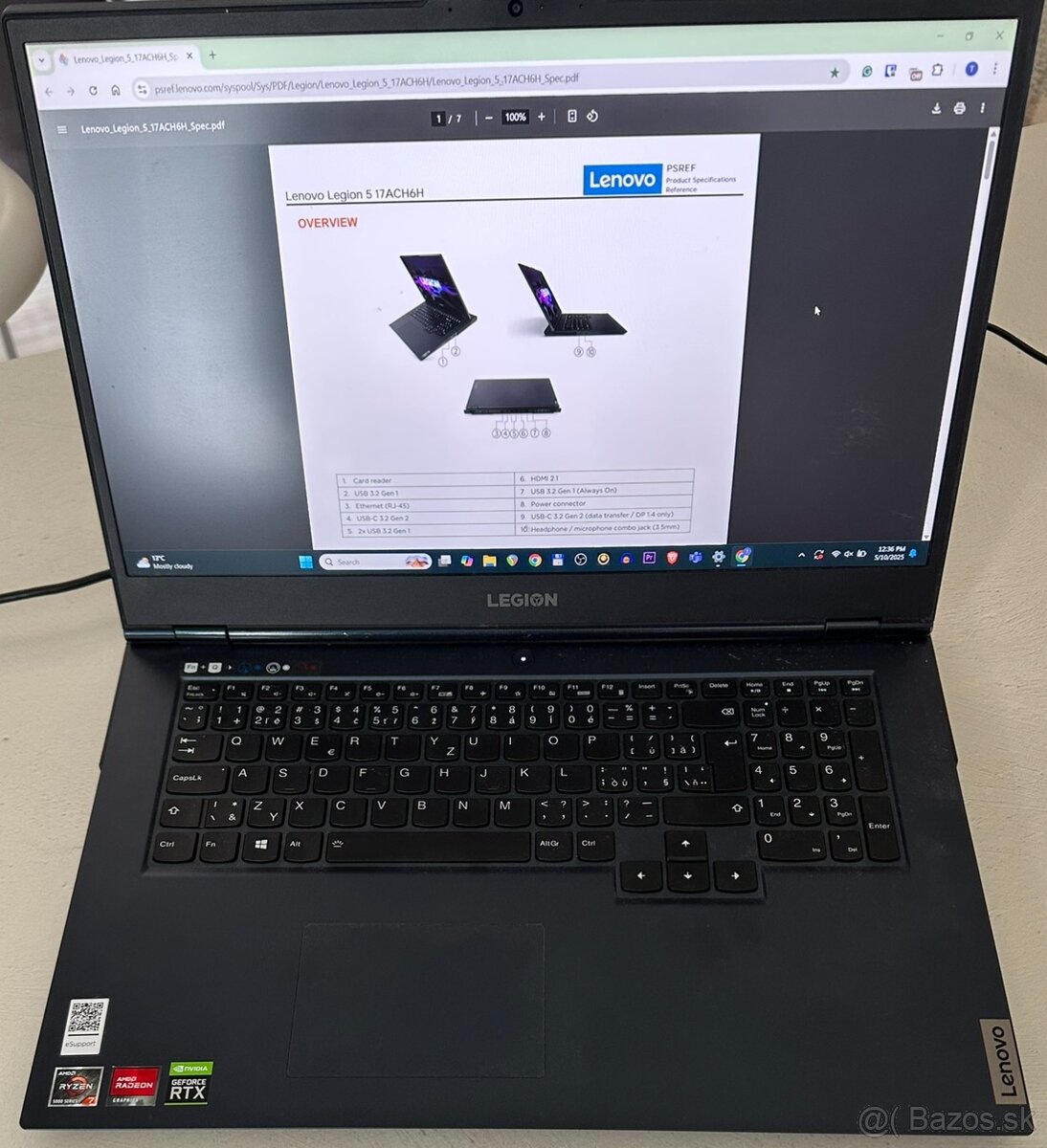 Predám Lenovo Legion 5 17ACH6H, Ryzen 7, RTX 3070, 32GB RAM,