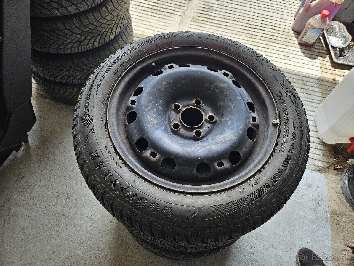 Plechové disky 5x100 + zimné pneu 185/60r15