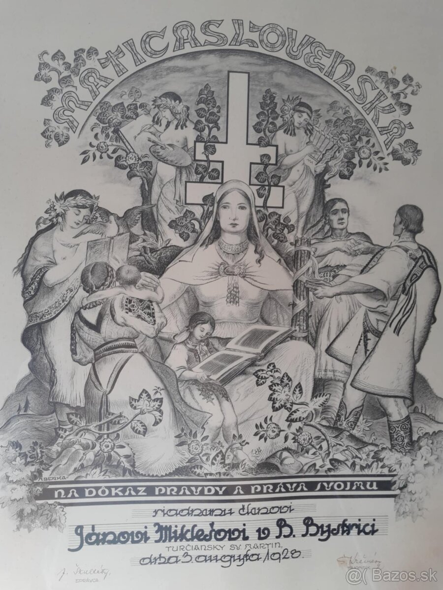 Martin Benka - Matica slovenská - litografia, členský diplom