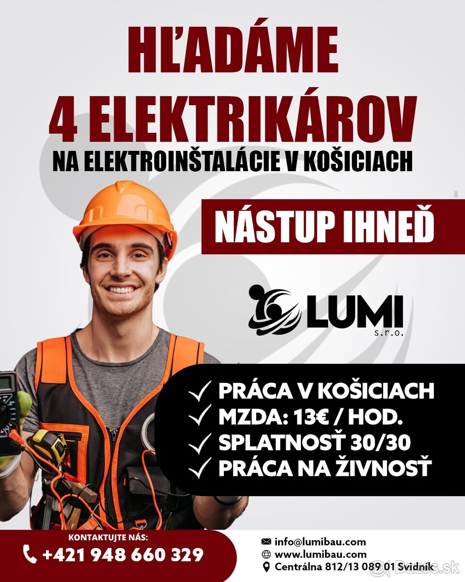 HĽADÁME 4 ELEKTRIKÁROV
