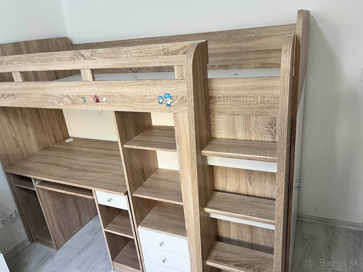 2x Detská poschodová posteľ so skrinkou a stolom