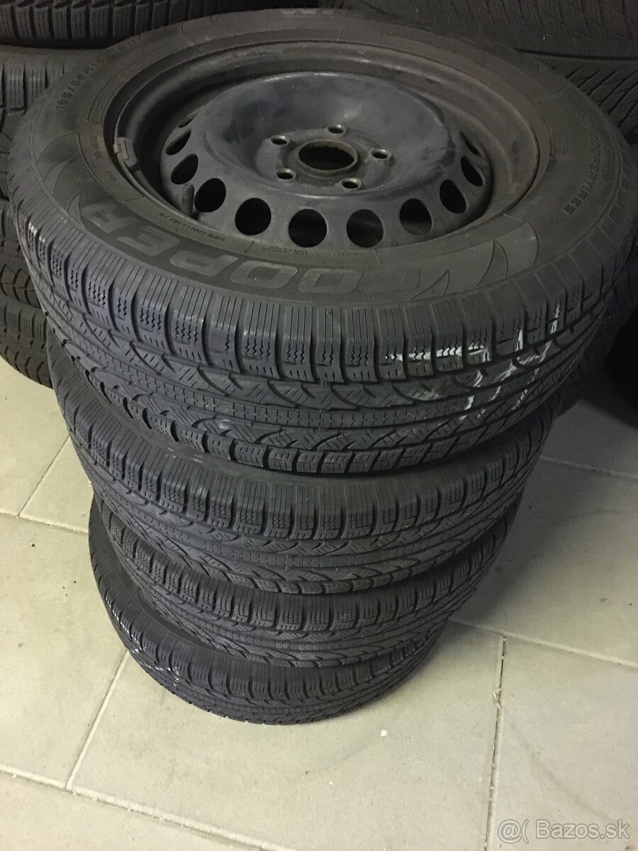 Plechové disky 5 x 112, + zimné pneu cooper 195/65 R15