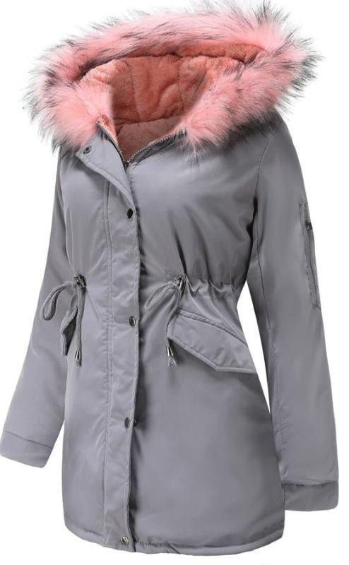 Šedá vetrovka s ružovou kožušinkou