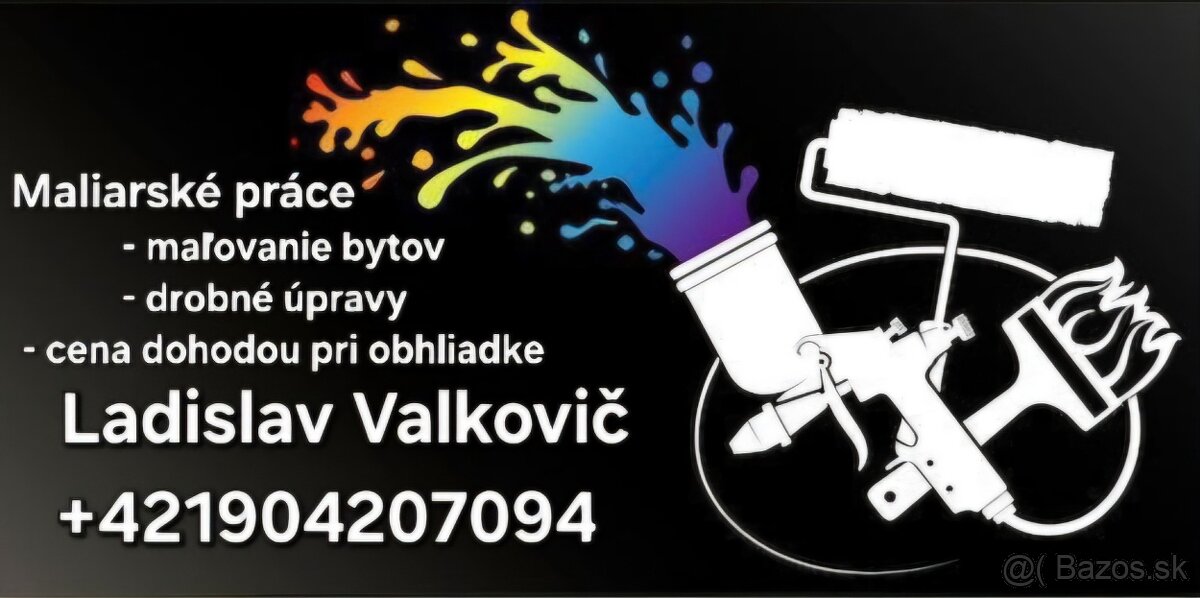 Ponúkám maľovanie bytov, kancelárií, izieb, miestností.
