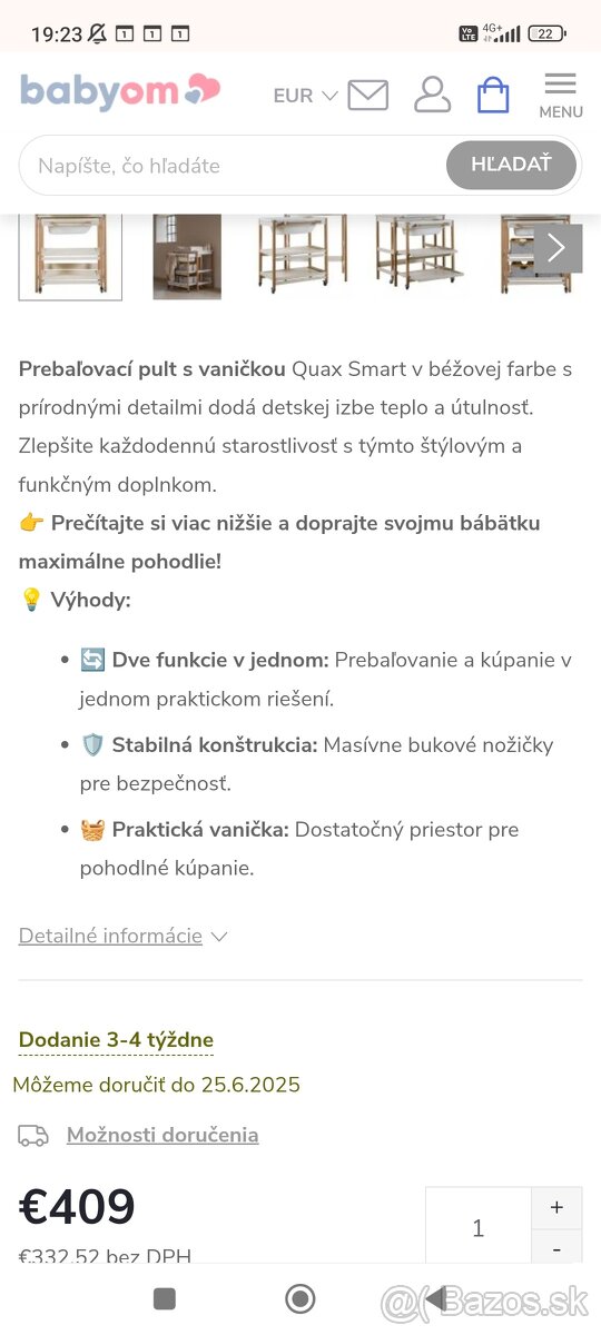 Prebaľovacia pult s vanickou