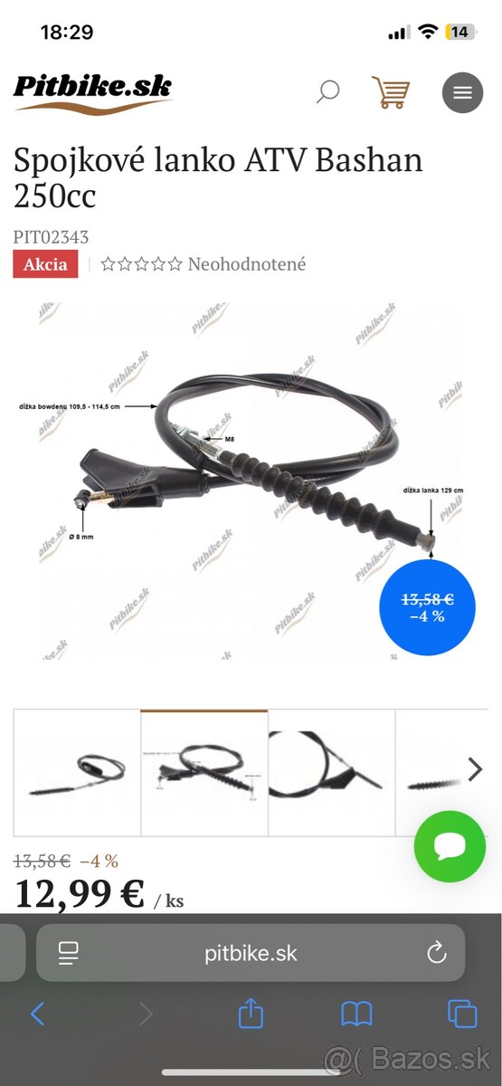 Predám spojkové lanko na atv bashan 250cc