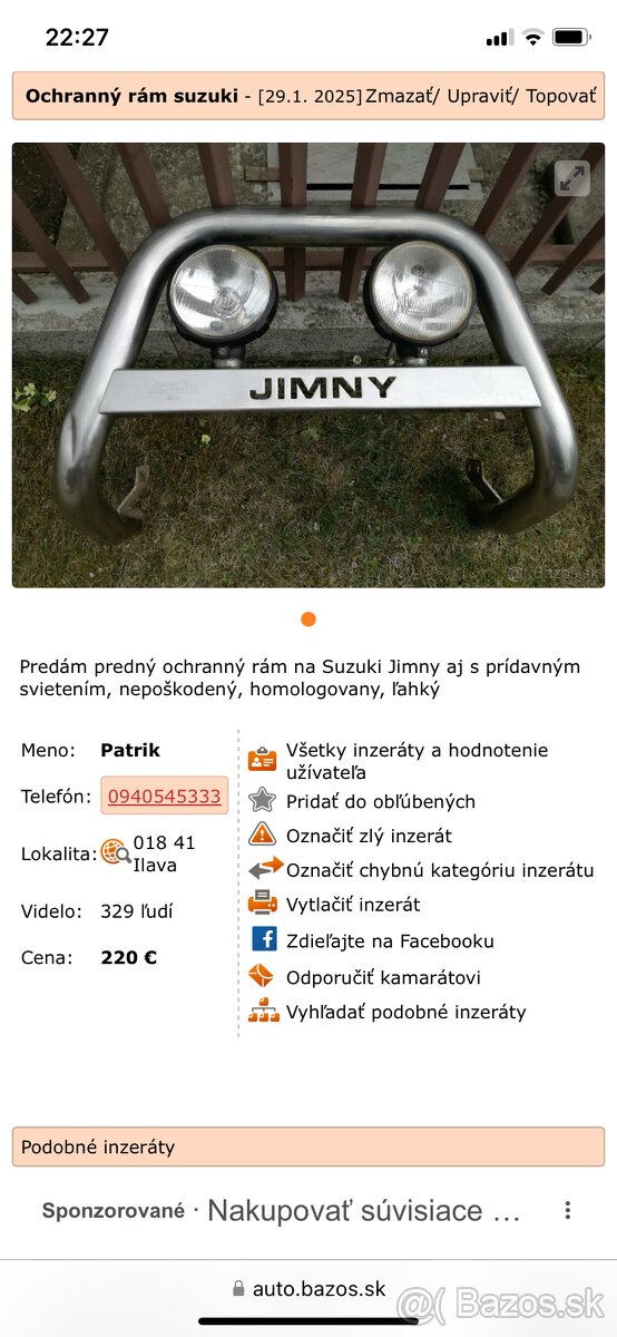 Suzuki Jimny Predny ochrany rám