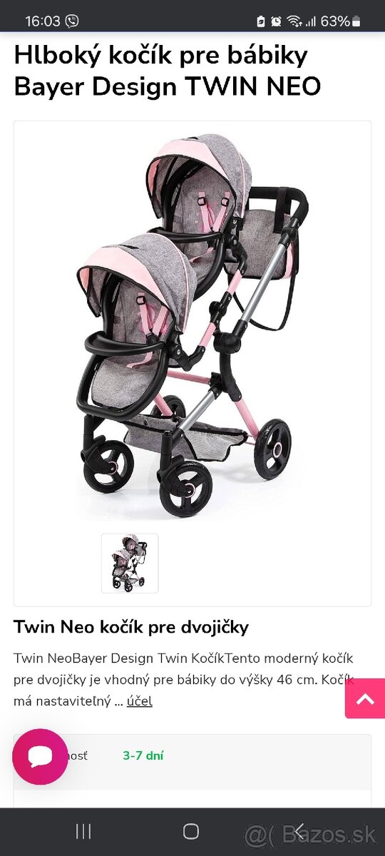 Kočík pre bábiky dvojičky