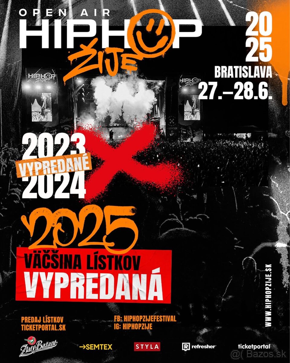 Predam 4x VIP listky - HipHop ZIJE 2025