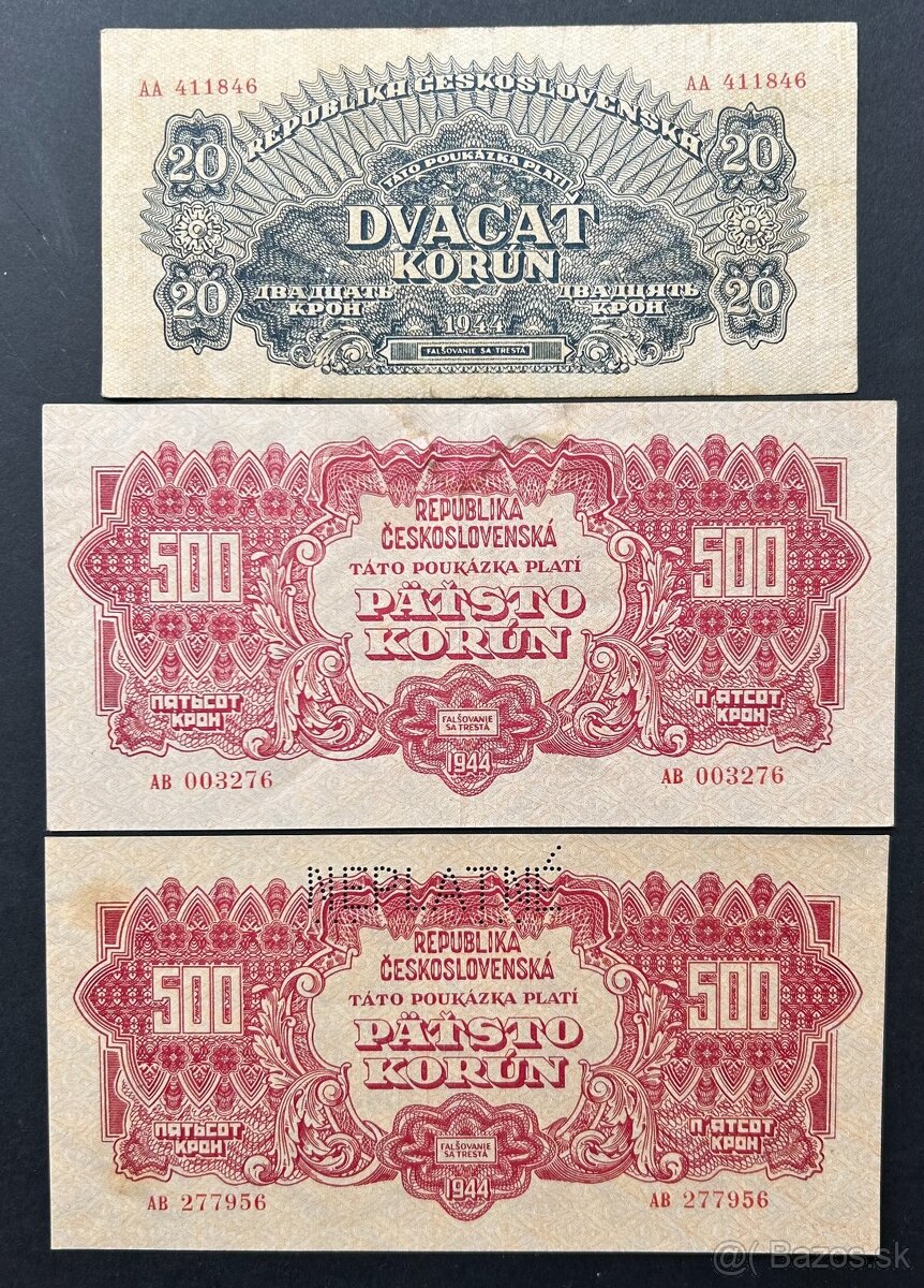 Bankovky ČSSR 1944 Neperforované