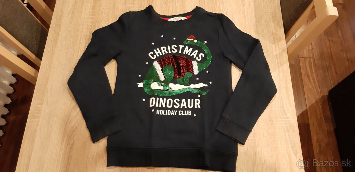 Vianočná Dino mikina H&M 134/140 - top stav