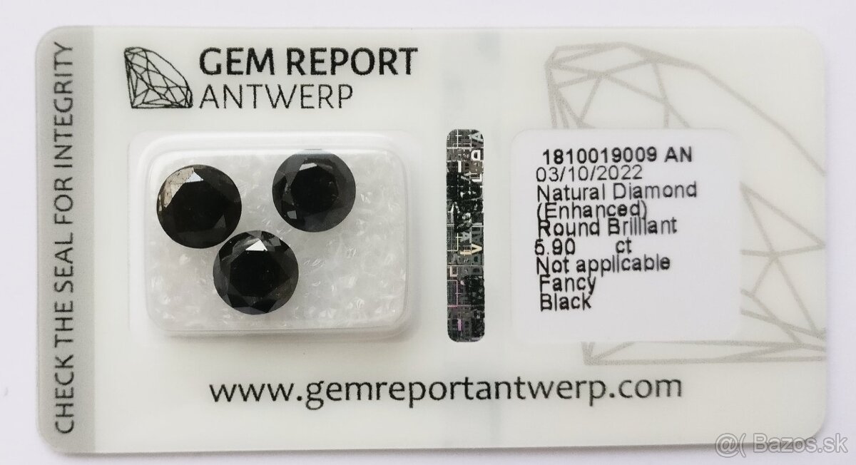 3× čierny diamant (colour-treated), spolu 5,90 ct – GRA cert