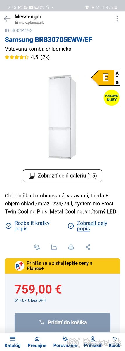 CHLADNIČKA-Samsung BRB30705EWW/EF Vstavaná kombi. chladnička
