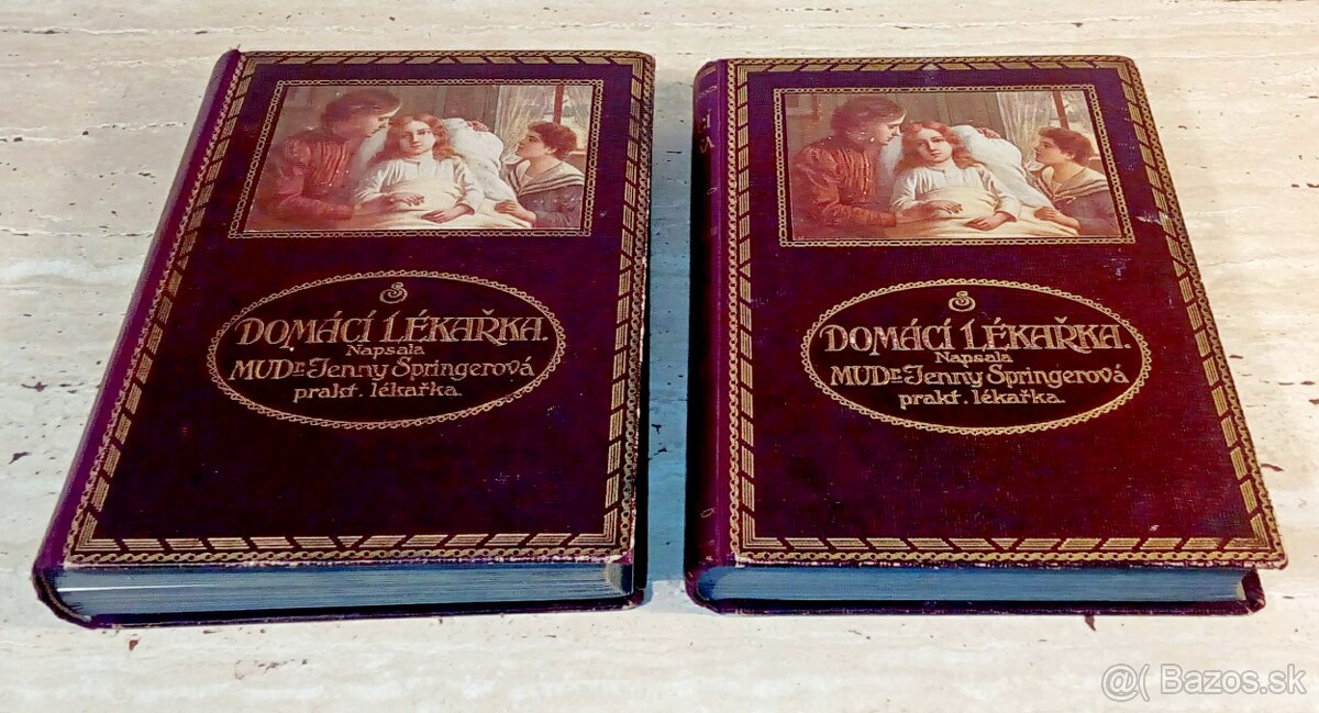 Starožitné lékařské knihy Domácí lékařka, oba dva díly, 1923