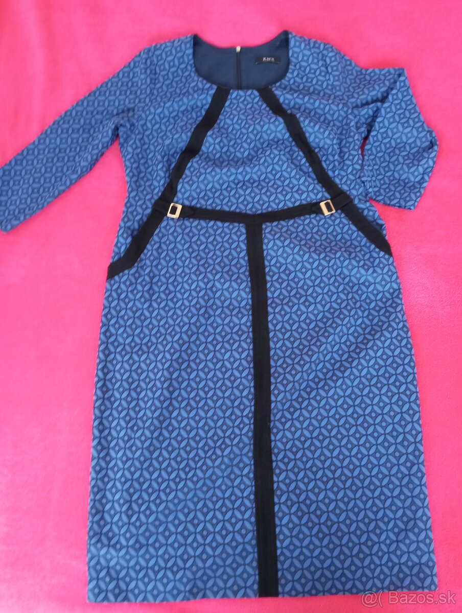 Spoločenské modro čierne šaty dlhý rukáv xxl