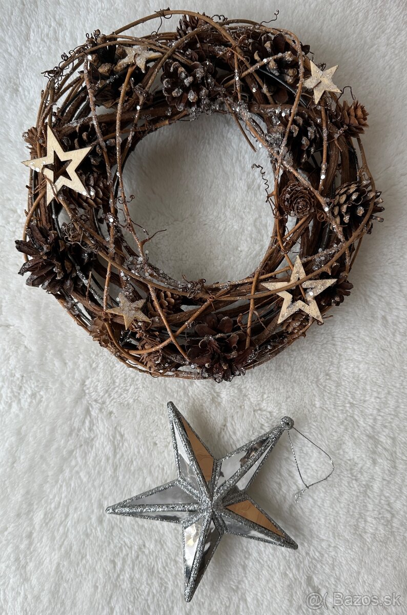 PRírodNý VIANOČNý VENIEC(handmade) + strieborná 3D hviezda