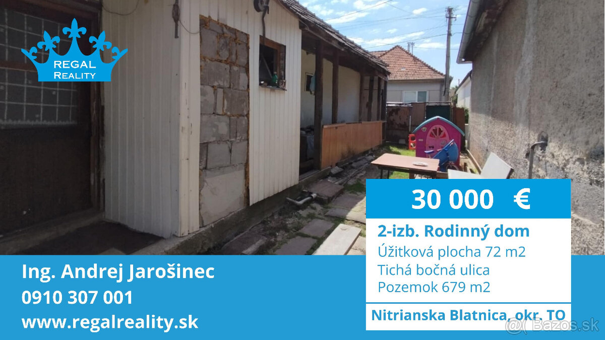 Znížená cena: 2-izb. Dom, 679 m2, Nitrianska Blatnica