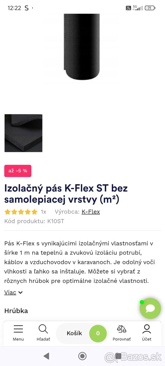 Izolačný pás K-Flex ST bez samolepiacej vrstvy (m²)
