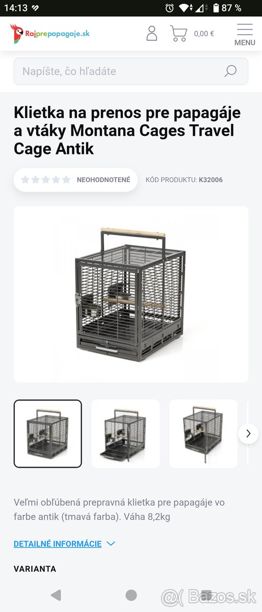 Prenosná klietka pre papagáje