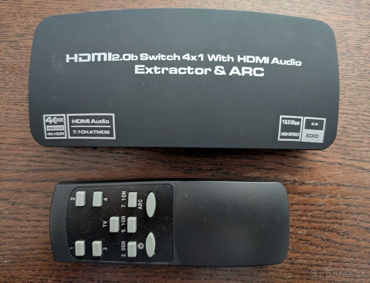 HDMI 4K prepínač 4x1 s audio extraktorom