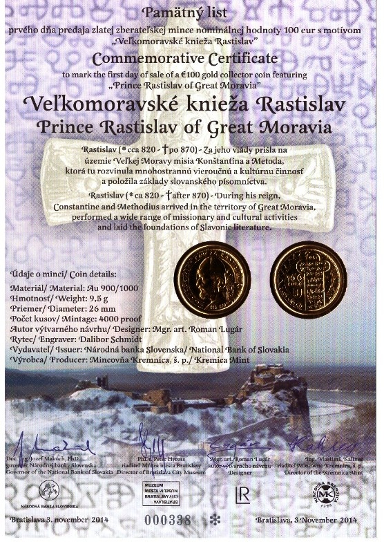 Pamätné listy k 100€ minciam