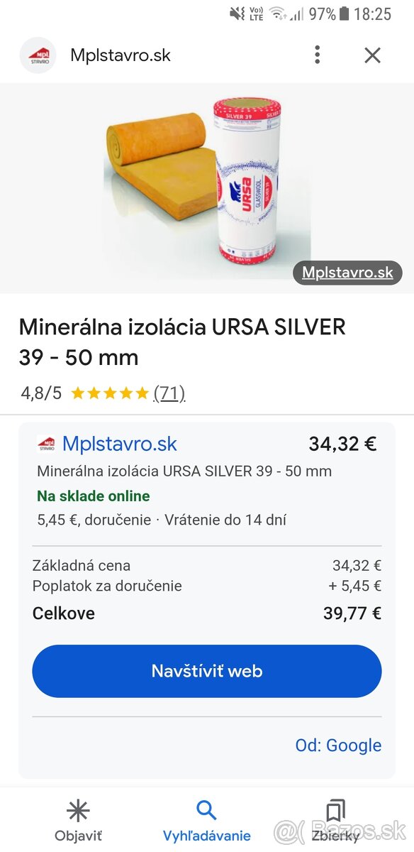 Mineralna izolacia ursa 50mm.